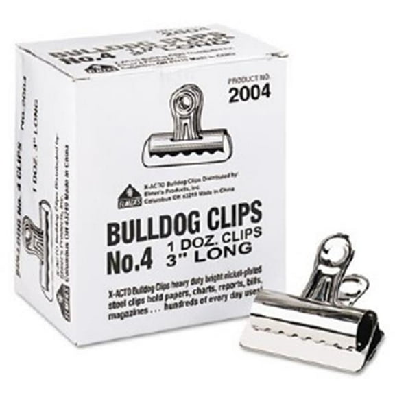 Elmers Products  3 in. Nickel Plated Steel Bulldog Clips, 12 Per Box