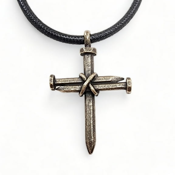 Antique Nail Cross Necklace in Antique Brass Finish