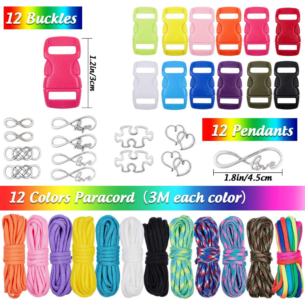 12 Colors Paracord Bracelet Making Kit DIY Friendship Bracelets Set for Girls Charm Jewelry