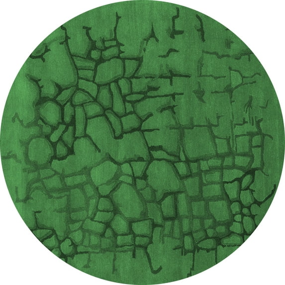 Ahgly Company Indoor Round Abstract Emerald Green Contemporary Area Rugs, 4' Round