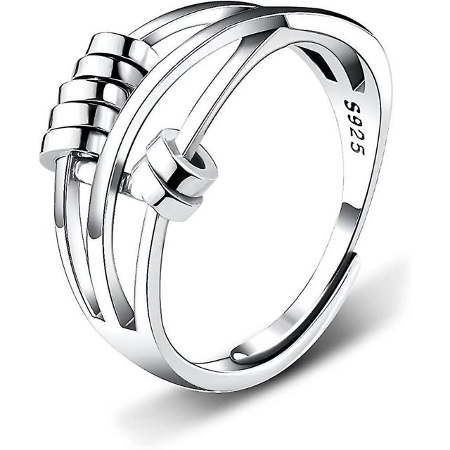 8 inch Anillo de ansiedad de plata de ley 925, anillo de ansiedad ajustable, anillo giratorio para aliviar el estrés