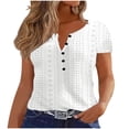 thumbnail image 2 of Puntoco Blusa informal de moda para mujer, con cuello en V, manga corta, color liso, ahuecada y botones, 2 of 8