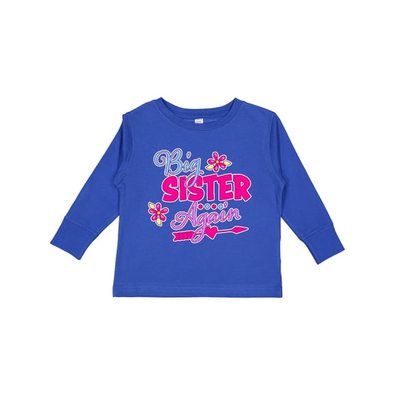 Inktastic Big Sister Again with Flowers and Arrow Girls Long Sleeve Toddler T-Shirt