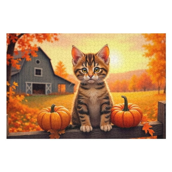 Puzzles for Adults 300 Pieces - Cute Cat Autumn Season Puzzle Challenging Educational Toys Puzzles Reduced Pressure Gift