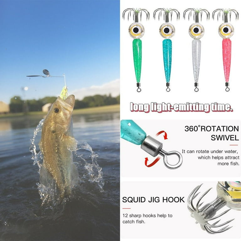 Double hook Squid Hooks Attracting Fish Fishing Accessories Led Fish Lamp  Lure Light Bait Light Flashing Luminous RED 