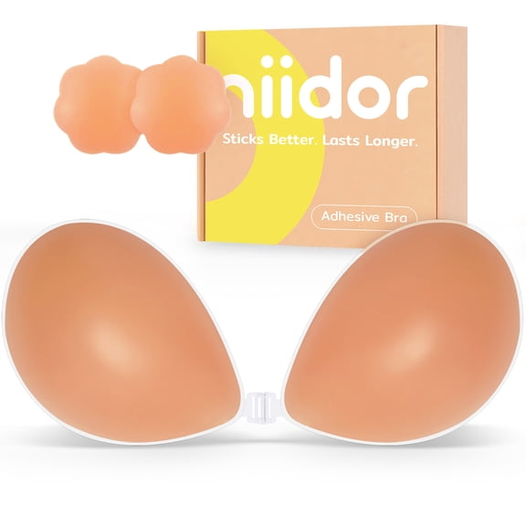 Niidor Sticky Boobs Strapless Adhesive Bra Invisible Push up Silicone Bra for Women Backless Dress with Nipple Covers