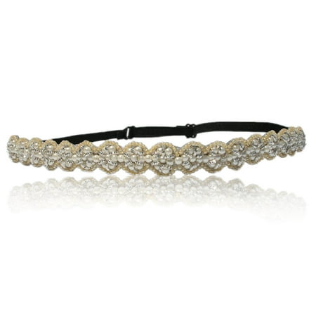 Hand Made Wedding Bridal Pearl Beaded Headband with Adjustable Strap. Style Guide Included.
