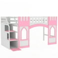 thumbnail image 6 of Euroco Wood Twin Size Loft Bed Frame, Castle House Bed with Storage Staircase for Kids Teens Adults, Pink, 6 of 12