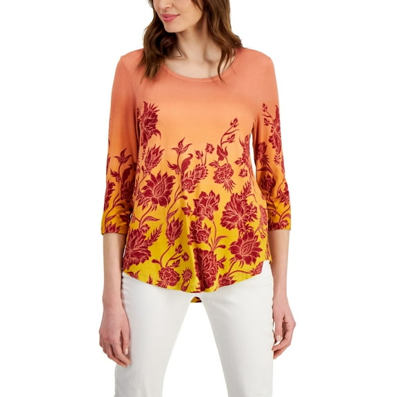 Women's Printed 3/4-Sleeve Top Burnt Brick Combo M