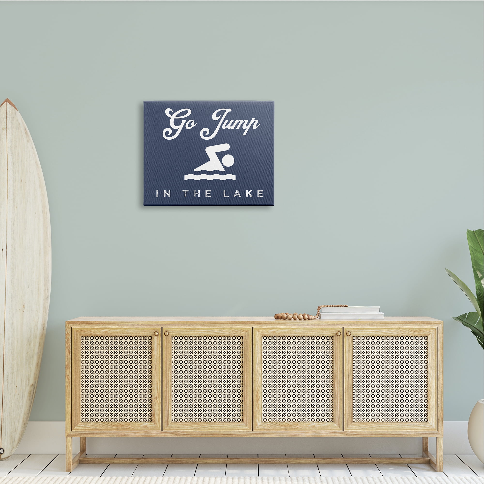 Go Jump in Lake Nautical Swimmer Iconography Sign Coastal Graphic Art Gallery-Wrapped Canvas Print Wall Art