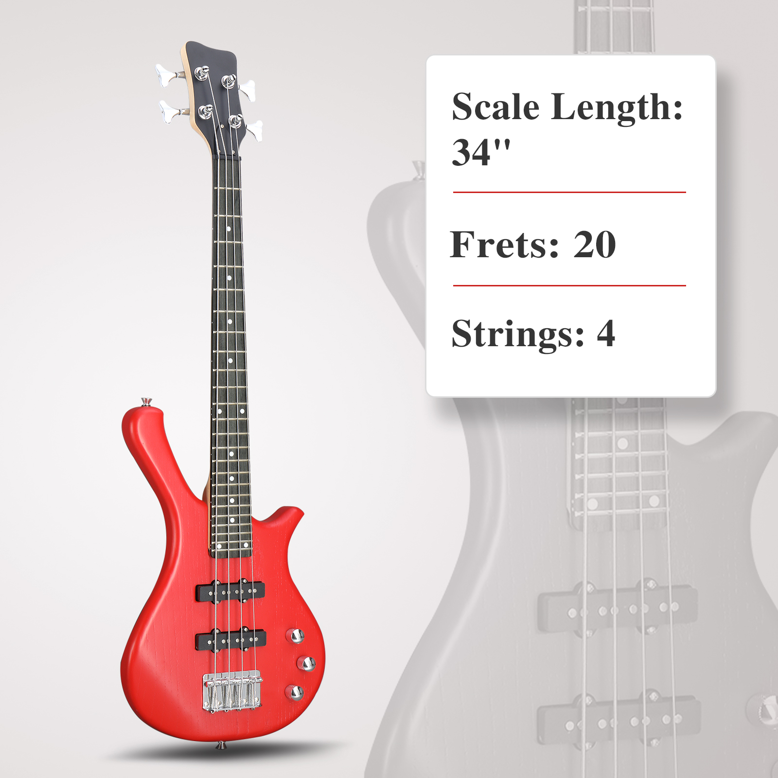 Ktaxon 36in Electric Bass Guitar with 2*10W AMP, SS Pickups, Bag, Strap, Cable, Red