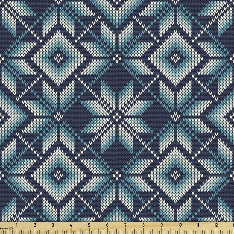 Blue and White Fabric by the Yard, Winter Holiday Fair Isle Pattern  Illustration Nordic Retro, Decorative Upholstery Fabric for Chairs & Home  Accents, 1 Yard, Pale Blue Navy Blue by Ambesonne 