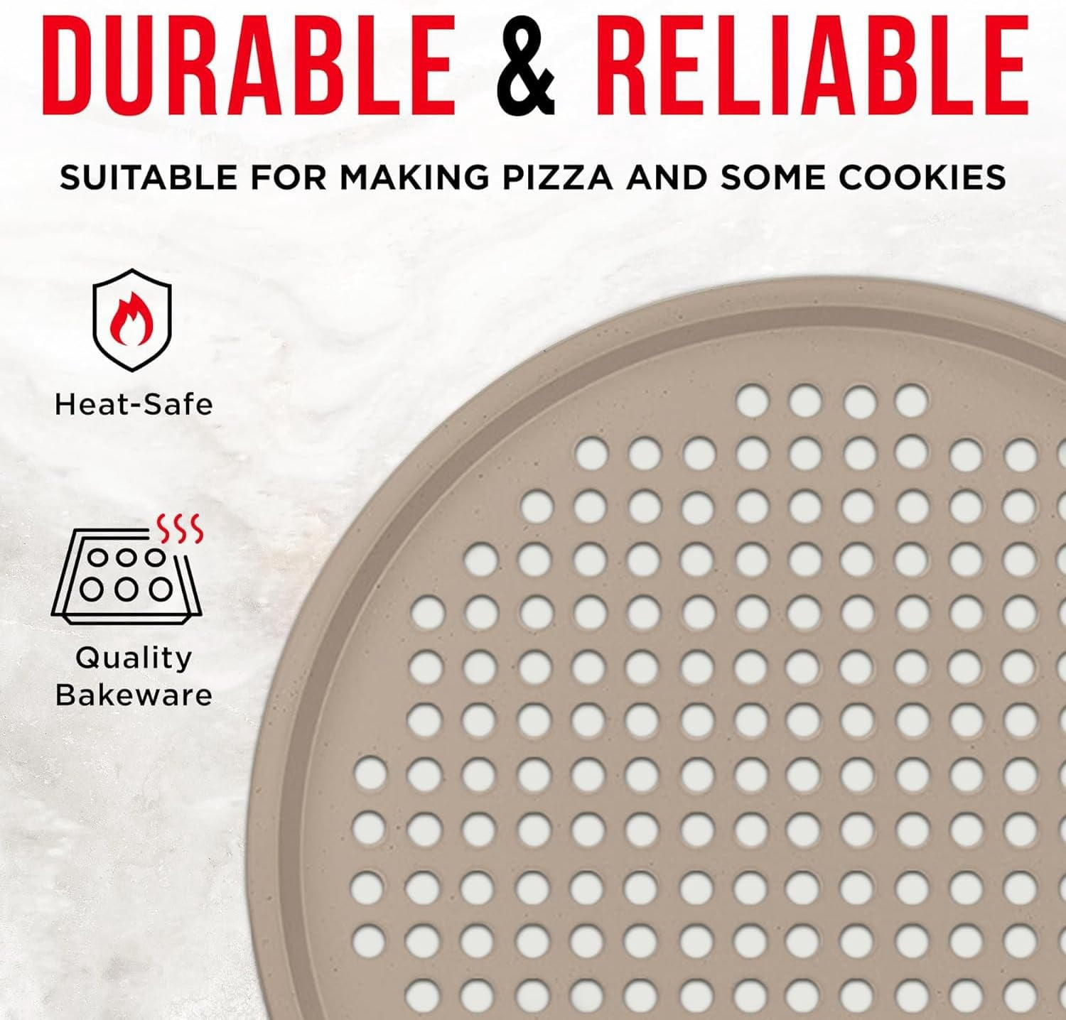 Emporio Kitchen Non-Stick Pizza Pan, Carbon Steel, 13 Inch, White