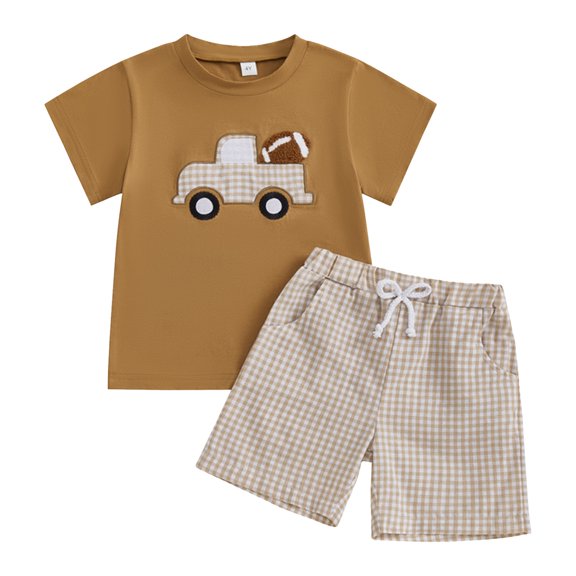 TOWED22 Infant Toddler Baby Boy Summer Short Sleeve Shirts with Striped Shorts Set 2Pcs Boy Fishing Outfit(Coffee,5-6 Y)
