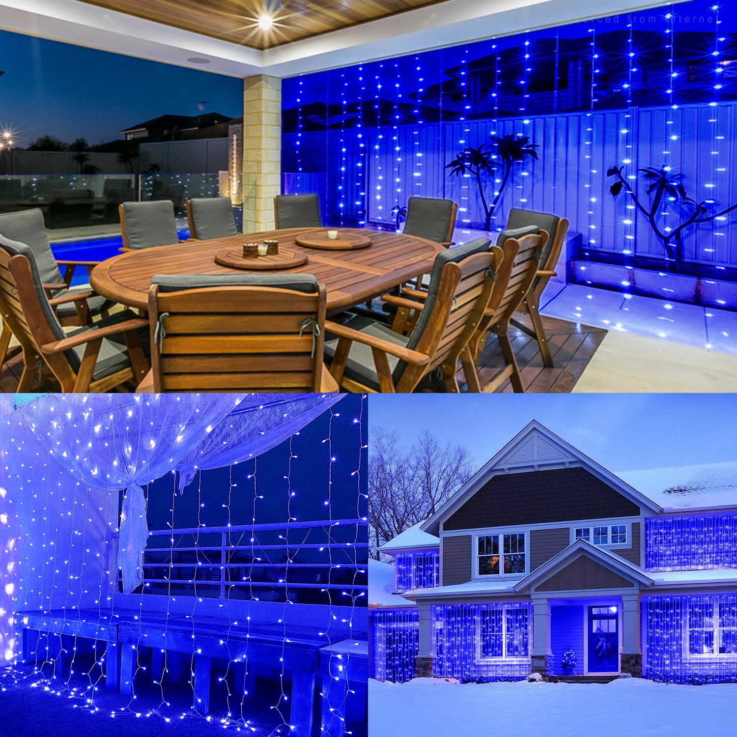 320 LEDs Window Curtain String Light, 8 Modes Extendable Fairy Lights, Waterproof LED Twinkle Lights, Blue