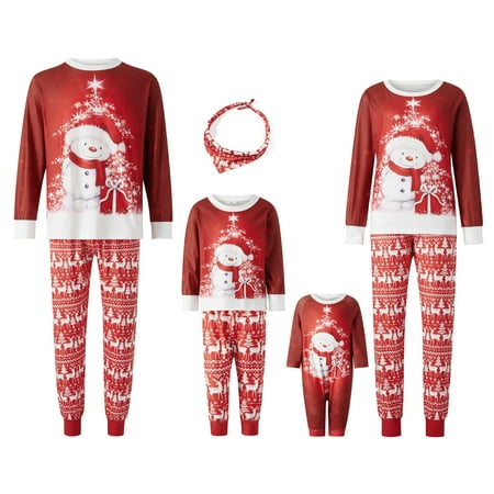 

Christmas Family Matching Pajamas Set Long Sleeve Snowman Print Crew Tops+Long Pants Parent-Child Nightwear Sleepwear Xmas Pjs 2Pcs Unisex