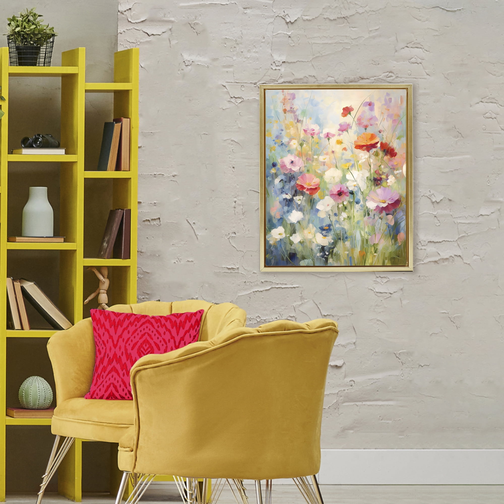 Stupell Industries Wildflower Breeze Impression Gold Framed Floater Canvas Wall Art, design by Creative Studio