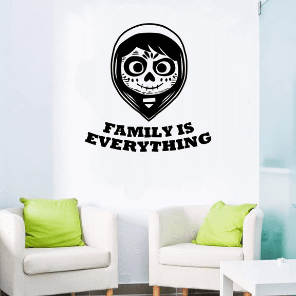 Family Is Everything - Family Life Quote Love Cute Miguel Coco Disney Movie Coco Character Silhouette Vinyl Wall Decal Wall Sticker Art Decoration Home Room Bedroom Nursery Room Size (10x8 inch)