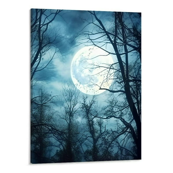 Shiartex Full Moon Forest Canvas Wall Art Picture 16x20in for Bedroom Living Room Home Decor 16x20in