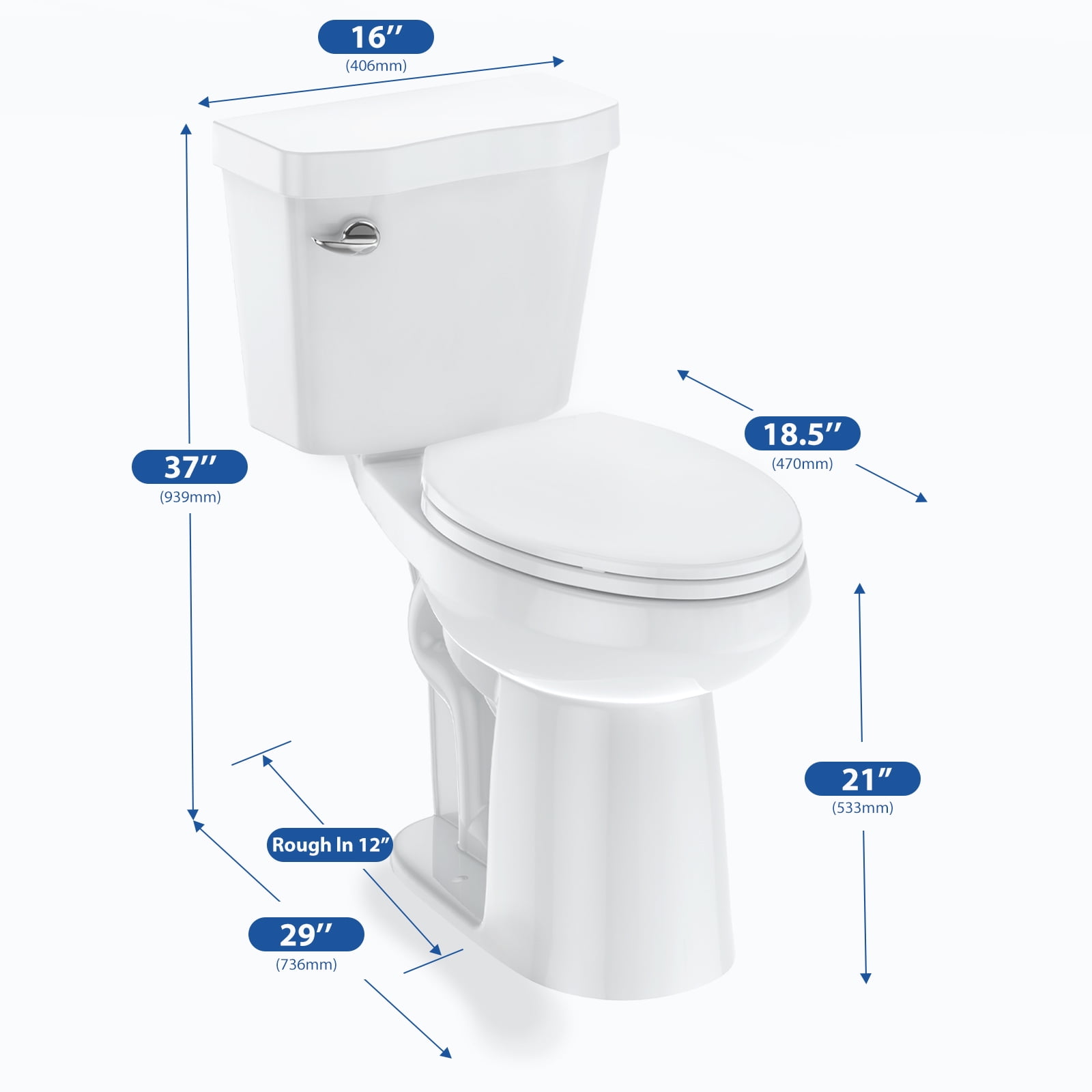 21"Toilet, Elongated Toilets for Bathrooms, Two-Piece Toilet with Soft Close Seat, 1.28 Siphonic Flush Toilet with Universal Height ADA Cotton White