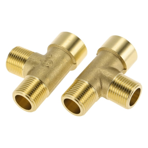 Unique Bargains Brass Pipe Fitting 3/8"Male x 3/8"Male x 3/8"Female Tee Extension Adapter 1.97" 2 Pcs