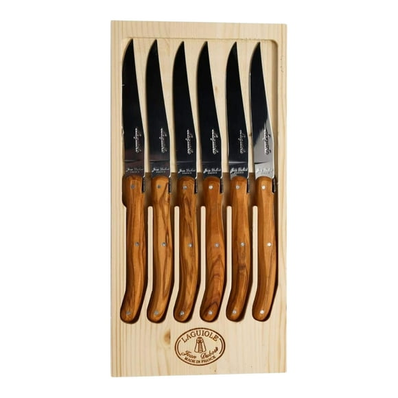 Juego de cuchillos para carne Jean Dubost Laguiole, madera de olivo, 6 piezas
