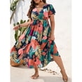 thumbnail image 2 of OYOANGLE Women's Plus Size Floral Print Wrap V Neck Dress Ruffled Short Sleeve Side Slit Flare Maxi Dresses Multicolor 1XL, 2 of 6