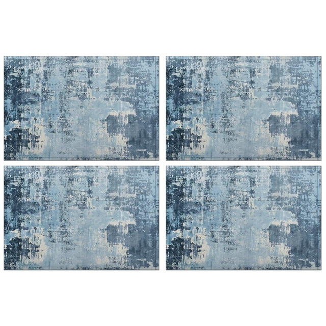 Ensemble de 4 Napperons Bleu Sarcelle - Art Abstrait Bleu Gris Moderne - Tapis de Table en Lin pour Cuisine Restaurant & Camping