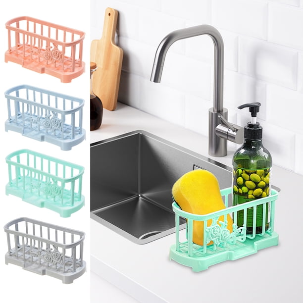 Escurridor de esponja para fregadero de cocina, organizador compacto para baño, diseño de drenaje, almacenamiento elegante, para uso doméstico, drenaje eficiente, herramienta de montaje en pared.