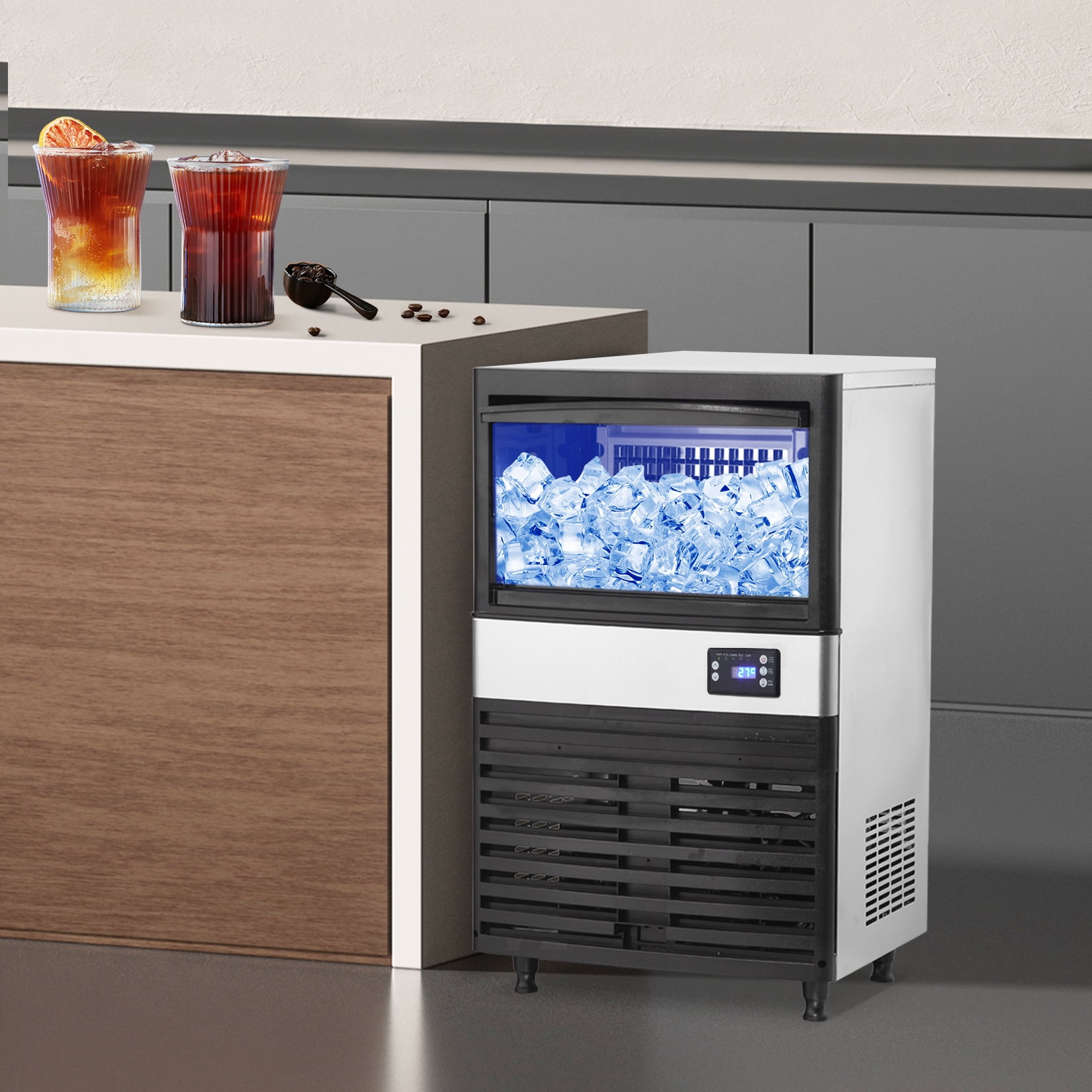 Commercial Ice Maker Machine 150LBS/24h with 26LBS Storage, Freestanding Ice Makers for Home Bar Restaurant Café, Stainless Steel Ice Cube Maker Machine