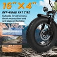 thumbnail image 3 of Adult & Teen Electric Bike – 750W Peak (1500W Max) Motor, 28 MPH, 48V 13Ah Battery, 16"x4.0" Fat Tires, 7-Speed, Front Suspension All-Terrain E-Bike, Green with Phone Bag & Lock, 3 of 9
