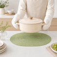 thumbnail image 3 of Unique Bargains 2 Pcs Simple Oval Placemat Green Polyester Cotton, 3 of 5