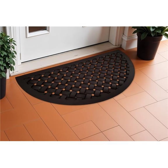 HomeRoots 632538 20 x 36 in. Black Lattice Semi Circle Outdoor Rubber Door Mat