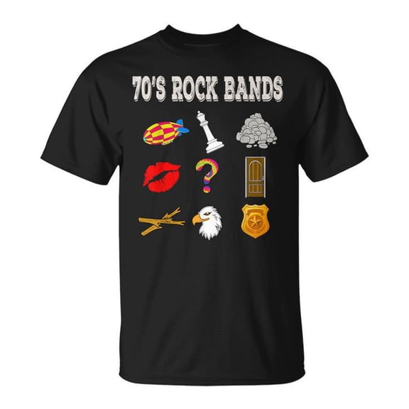 Vintage 70's Rock Band Tee Retro Music Theme Unisex Adult Cotton Classic Concert Style Graphic Shirt, Size XL, Color Black