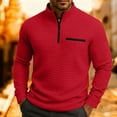 thumbnail image 4 of WMTBSRSW Mens Quarter Zip Pullover Long Sleeve Waffle Zip up Sweatshirt Casual Stand Collar Golf Sweaters with Pocket Red Large, 4 of 6