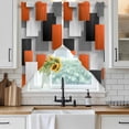 thumbnail image 4 of Orange Gray Black Kitchen Window Curtains, Swag Curtains Valance for Bedroom Living Room Bathroom, Modern Abstract Geometric Plaid Rod Pocket Window Treatment Curtain Block Drapes 2 Panels 36"x45", 4 of 9