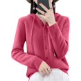 thumbnail image 4 of Women's Hooded Cardigan Sweater Long Sleeve Button Front Knit Casual Open Front Cardigans with Drawstring Hot Pink 2XL, 4 of 6