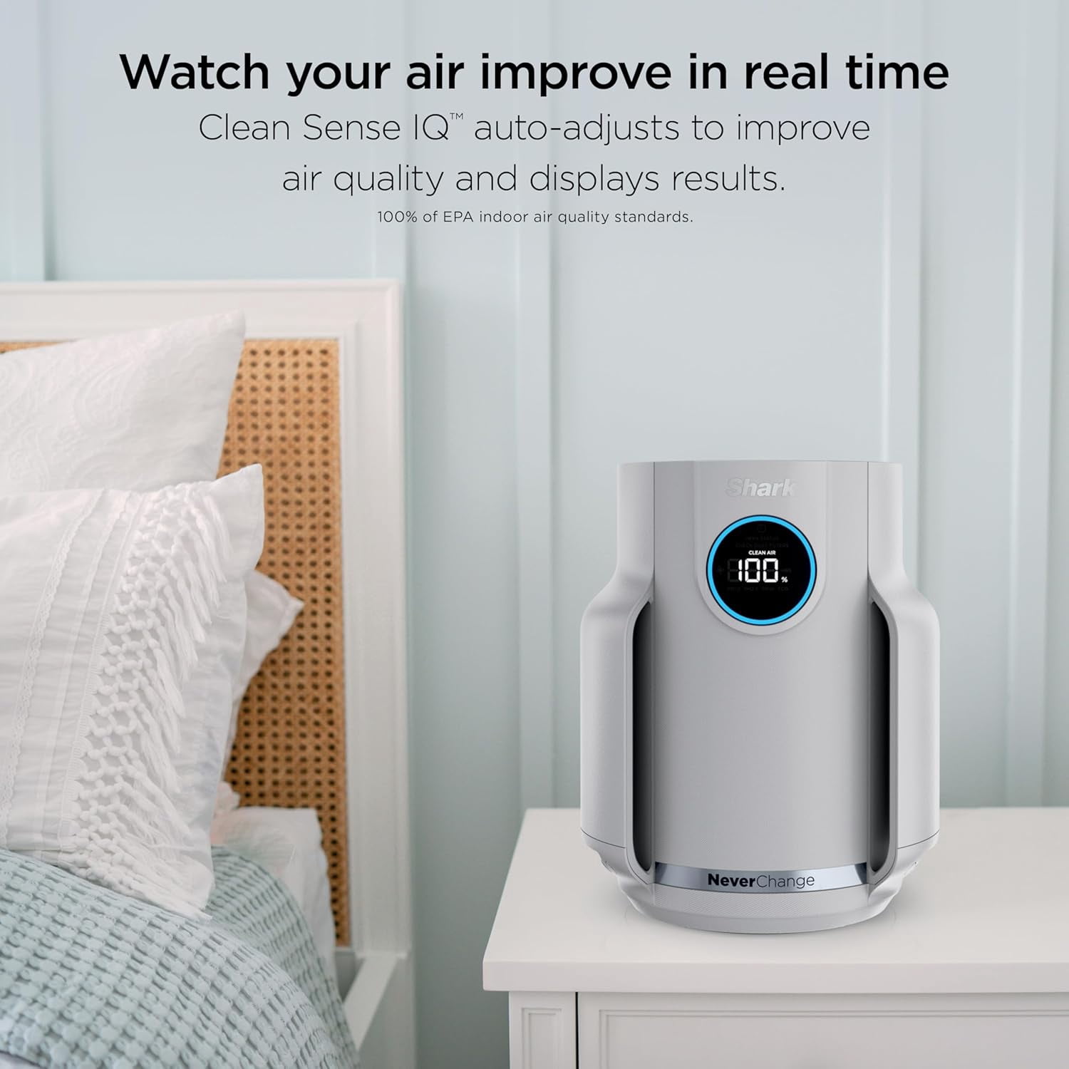 Shark NeverChange Air Purifier — HEPA exceeding filtration for up to 5 years for home, pets, allergies, dust, and smoke up to 650 sq. ft. for bedroom, dorm, nursery, and more. White, HP153