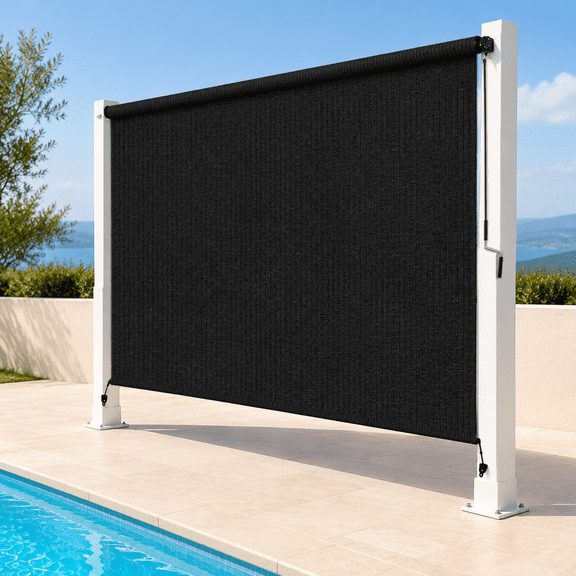 Black 72"W x 72"H Cordless Outdoor Roller Shades for Patio Porch Gazebo Pergola