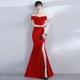 thumbnail image 1 of Vestido de noche para banquete Chen Qixiong, elegante vestido largo con hombros descubiertos y cola de pez para presentadora, vestido largo, 1 of 5