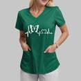 thumbnail image 5 of COMVALUE Scrub Tops Women Short Sleeve Working Uniform with Pocket Summer ECG Heart Graphic Print V Neck Stretchy Holi T Shirts (Green, XL), 5 of 5