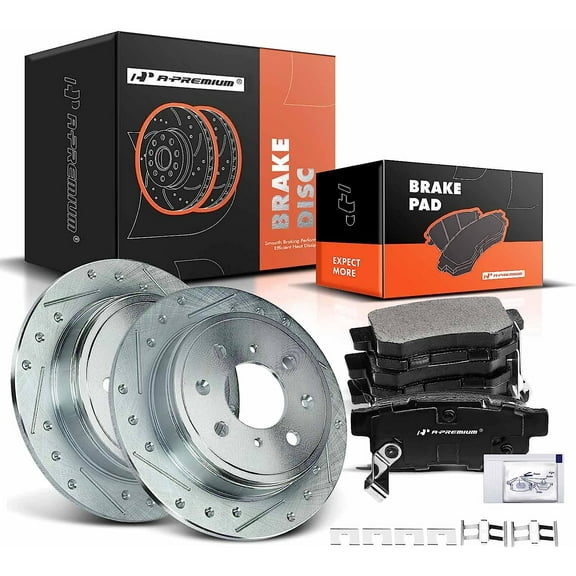 A-Premium 10.24 inch(260 mm) Rear Drilled and Slotted Disc Brake Rotors   Ceramic Pads Kit Compatible with Select Acura and Honda Models - TSX 2004 2005 2006 2007 2008, Accord 2003-2007, 6-PC Set