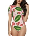 thumbnail image 2 of Uemuo Watermelon Pattern Women's One Piece Short Sleeve Swimsuit Rash Guard Surfing Modest Quick-drying Swimsuit Beach Essentials-Small, 2 of 9