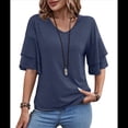 thumbnail image 2 of Camiseta de Corta con Volantes para Mujer, Cuello en V, Acampanada de Doble Capa Azul Marino L, 2 of 9