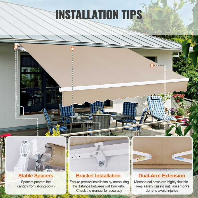 KFFKFF Patio Awning Retractable 13'x8' Awning Sunshade Shelter