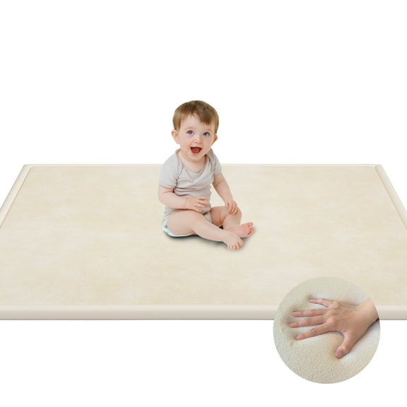 Baby Play Mat for Floor, 1.3'' Thick Memory Foam Tummy Time Mat - Super Soft Coral Velvet Nursery Rug with Non-Slip Backing, Crawling Rug for Toddlers/Infants, Yoga & Tatami Use, 50''x50''