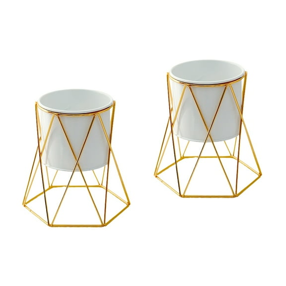 HOMEMAXS 2pcs Nordic Style Metal Flower Plant Pot Planter Metal Plant Container With Stand for Indoor