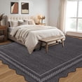 thumbnail image 3 of 9*12FT Washable 9x12 Area Rug for Living Room Scalloped Solid Black Rug Non Slip Soft Bedroom Rugs Low Pile Foldable Large Area Rug Stain Resistant Carpet for Nursery Dining Classroom, Black Black, 3 of 8