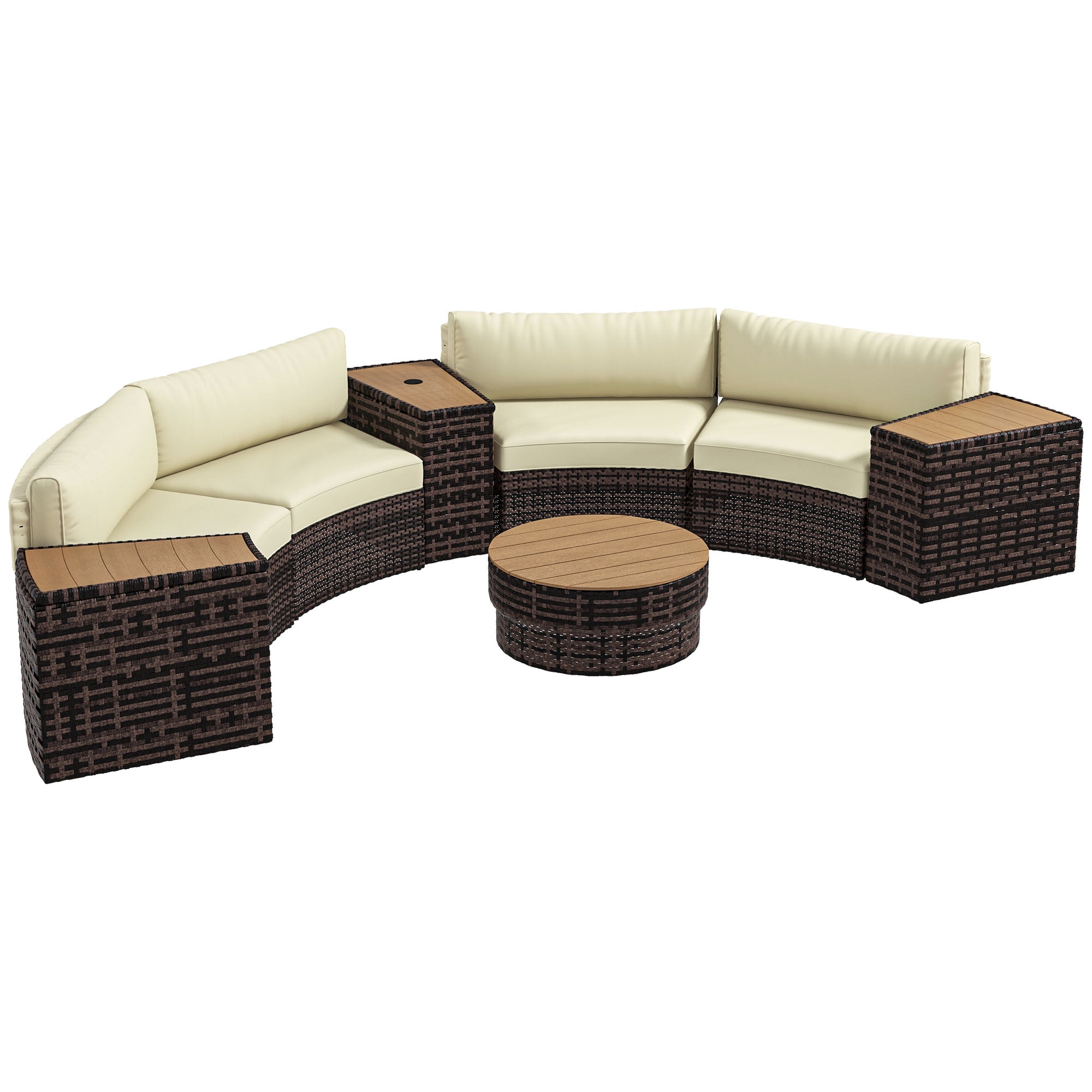 Outsunny 8pc Patio Furniture Set with Sofa, Chair, Umbrella Hole, Brown