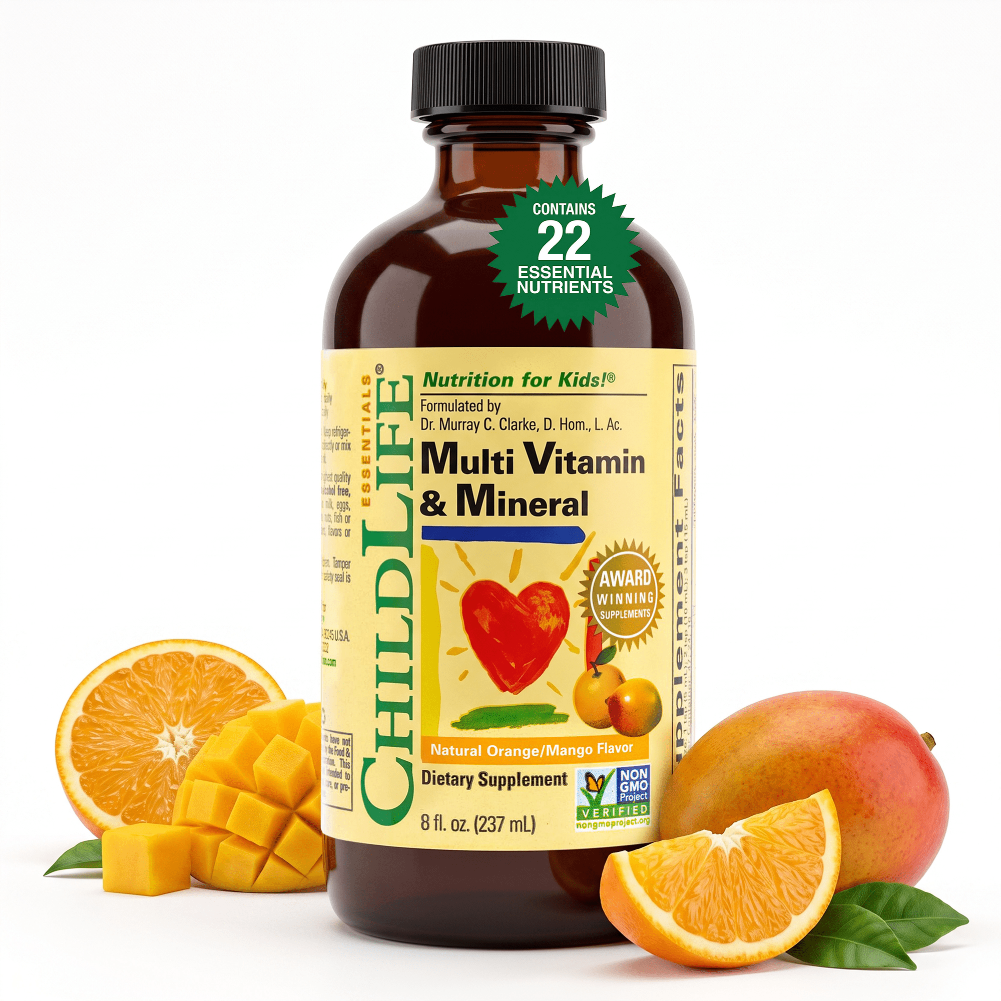 ChildLife Essentials Liquid Multivitamin & Mineral: Essential Nutrients for Kids, Orange & Mango Flavor, 8 Fl Oz Bottle (Pack of 1)